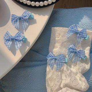 Plaid Bow Hair Clip 1 Pc - Plaid - Blue & White - One Size