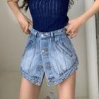 High Waist Washed Denim Skort