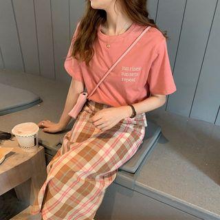 T-shirt / Plaid A-line Skirt