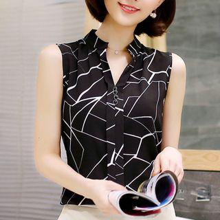 Split-neck Patterned Sleeveless Top