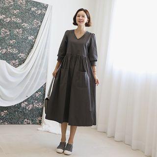 Dual-pocket Gathered Long Dress