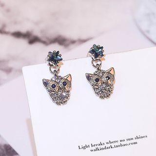 Rhinestone Owl Drop Earring 1 Pair - Blue & Gold - One Size