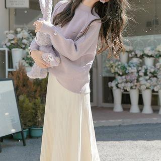 Mock-neck Plain Sweater Purple - One Size