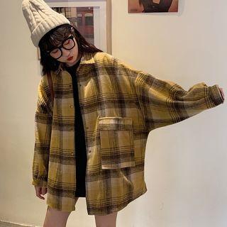 Plaid Long Sleeve Shirt / Plain Sweatshirt
