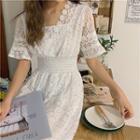 V-neck Lace Short-sleeve Dress As Shown In Figure - One Size
