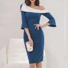 Single-shoulder Color Block Sheath Dress