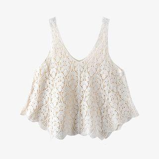 Crochet Cropped Tank Top Almond - One Size