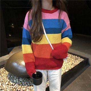 Color Block Chunky Knit Sweater As Shown In Figure - One Size
