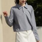 Cropped Polo Shirt Gray - One Size