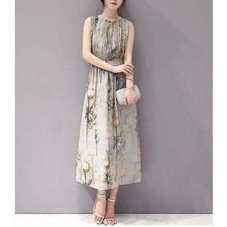 Sleeveless Printed Midi A-line Dress