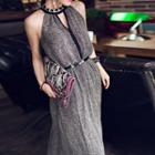 Snake Print Chain Detailed Sleeveless Maxi Dress