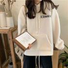 Lettering Fleece Loose-fit Hooded Pullover Almond - One Size