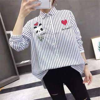 Striped Panda Embroidered Blouse