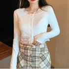 Long-sleeve T-shirt / Plaid Mini Fitted Skirt