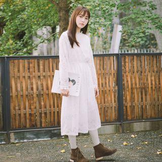 Lace Long-sleeve Midi A-line Dress