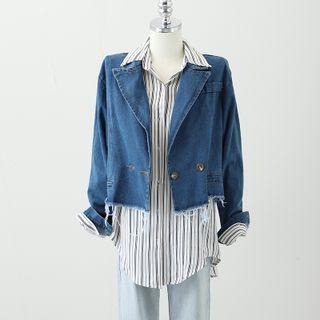 Washed Denim Button-up Cropped Jacket