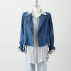 Washed Denim Button-up Cropped Jacket