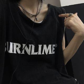 Elbow-sleeve Lettering Print T-shirt / Lettering Print Tank Top