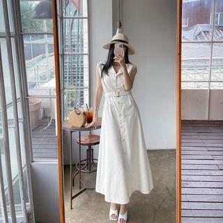 Sleeveless Belted Long Trench Coatdress
