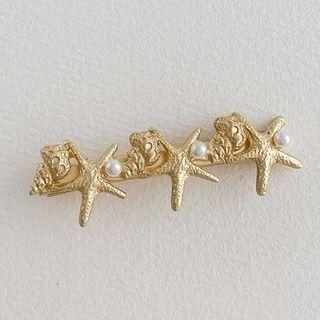 Faux Pearl Shell Hair Pin Gold & White - One Size