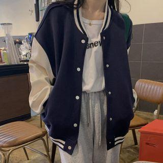 Two-tone Baseball Jacket Blue - One Size