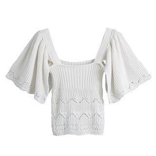 Cap-sleeve Pointelle Knit Crop Top
