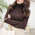 Turtleneck Buttoned Knit Top