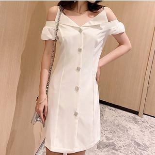 Single-breasted Cutout Shoulder Mini Dress