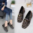 Beaded Buckled Plaid Loafers