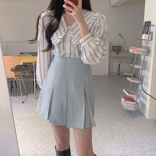 Ruffled Striped Blouse / A-line Skirt