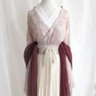 Long-sleeve Lace Wrap Top / Scarf / Plain Long-sleeve Wrap Top / Maxi A-line Slit Skirt / Set