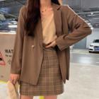 Double Breasted Blazer / Spaghetti Strap Top / Plaid Skirt