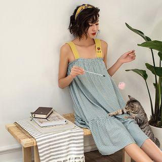 Wide-strap Gingham A-line Sleep Dress