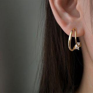 925 Sterling Silver Rhinestone Layered Open Hoop Earring