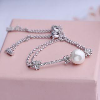 Faux Pearl Rhinestone Bracelet 1 Pc - White - One Size