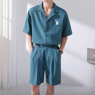Short-sleeve Applique Shirt / High-waist Plain Shorts