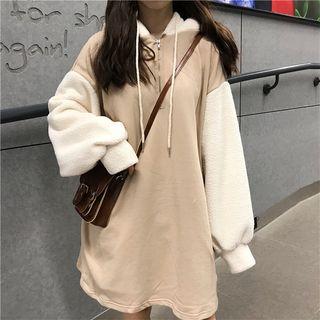 Loose-fit Two-tone Half-zip Hooded Pullover