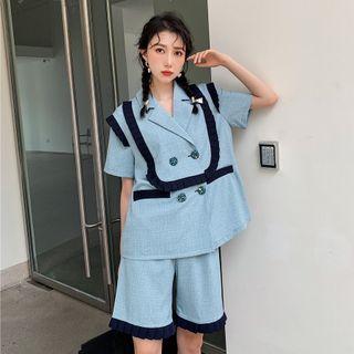 Short-sleeve Double-breasted Jacket / Frill Trim Shorts