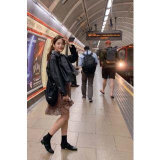 Buttoned Short Leather Jacket Black - One Size
