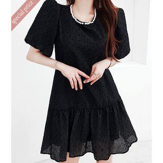 Pearly-trim Mini Ruffle Dress