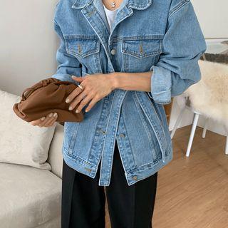 Washed Denim Jacket With Sash Blue - One Size