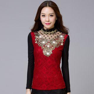 Embroidered Lace Long Sleeve T-shirt