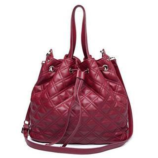 Drawstring Quilted Bucket Bag Dark Red - One Size