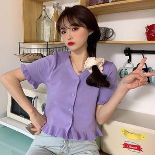 Ruffle Trim Short Sleeve Knit Blouse