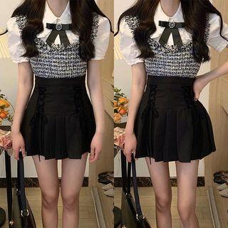 Short-sleeve Blouse / Sleeveless Top / Mini Skirt / Set