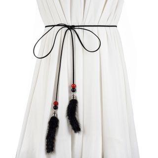 Fluffy Trim Waist Belt Black - One Size