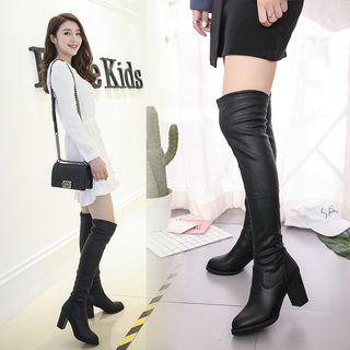 Faux-leather Chunky-heel Over-the-knee Boots
