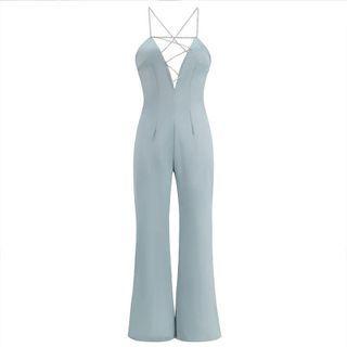 Spaghetti Strap Rhinestone Boot-cut Jumpsuit