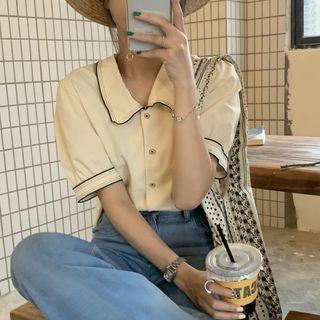 Short-sleeve Contrast Trim Shirt Beige - One Size