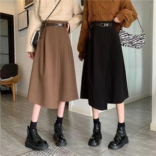 Set: Irregular Midi A-line Skirt + Belt
